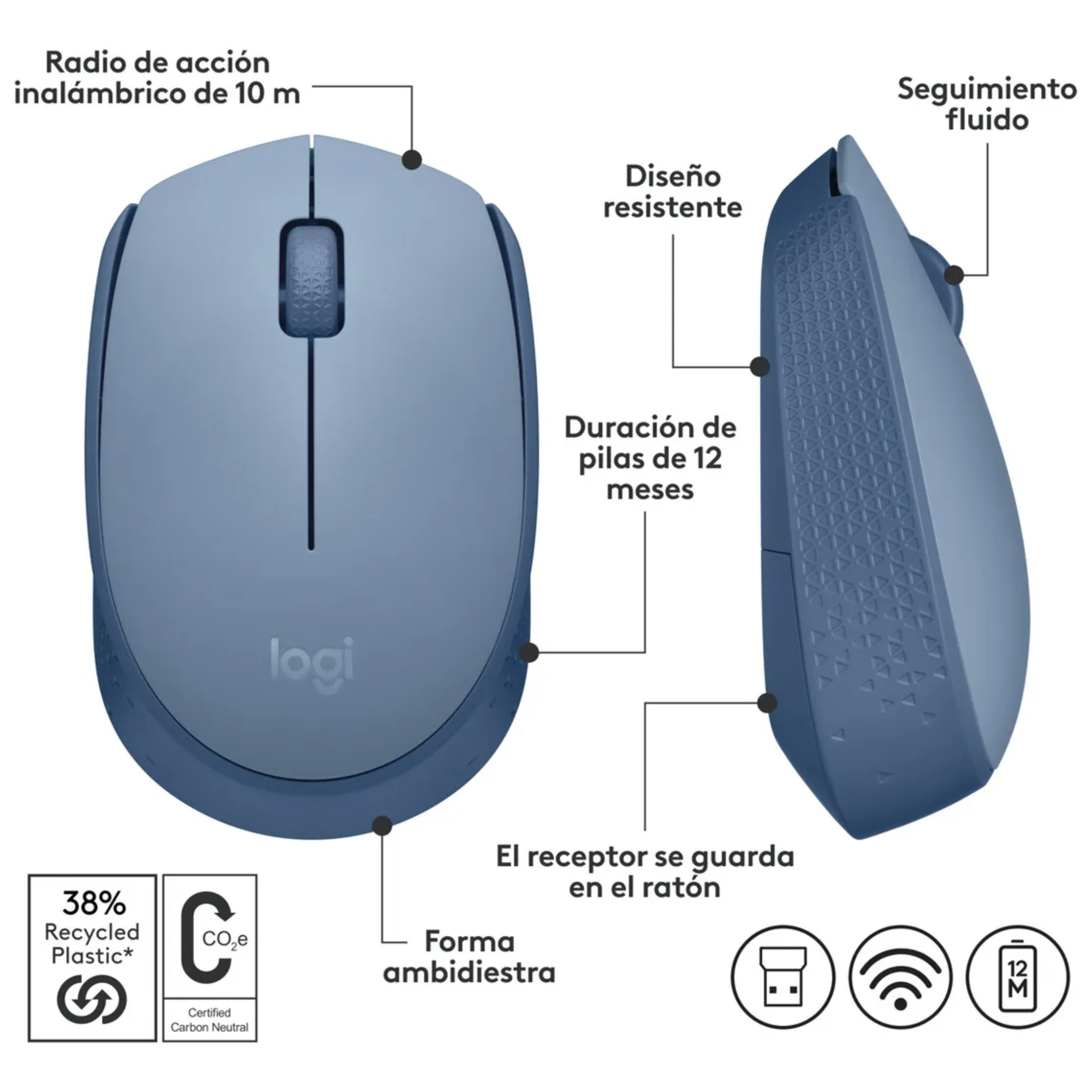 Mouse Inalámbrico Logitech M170 Color Azul