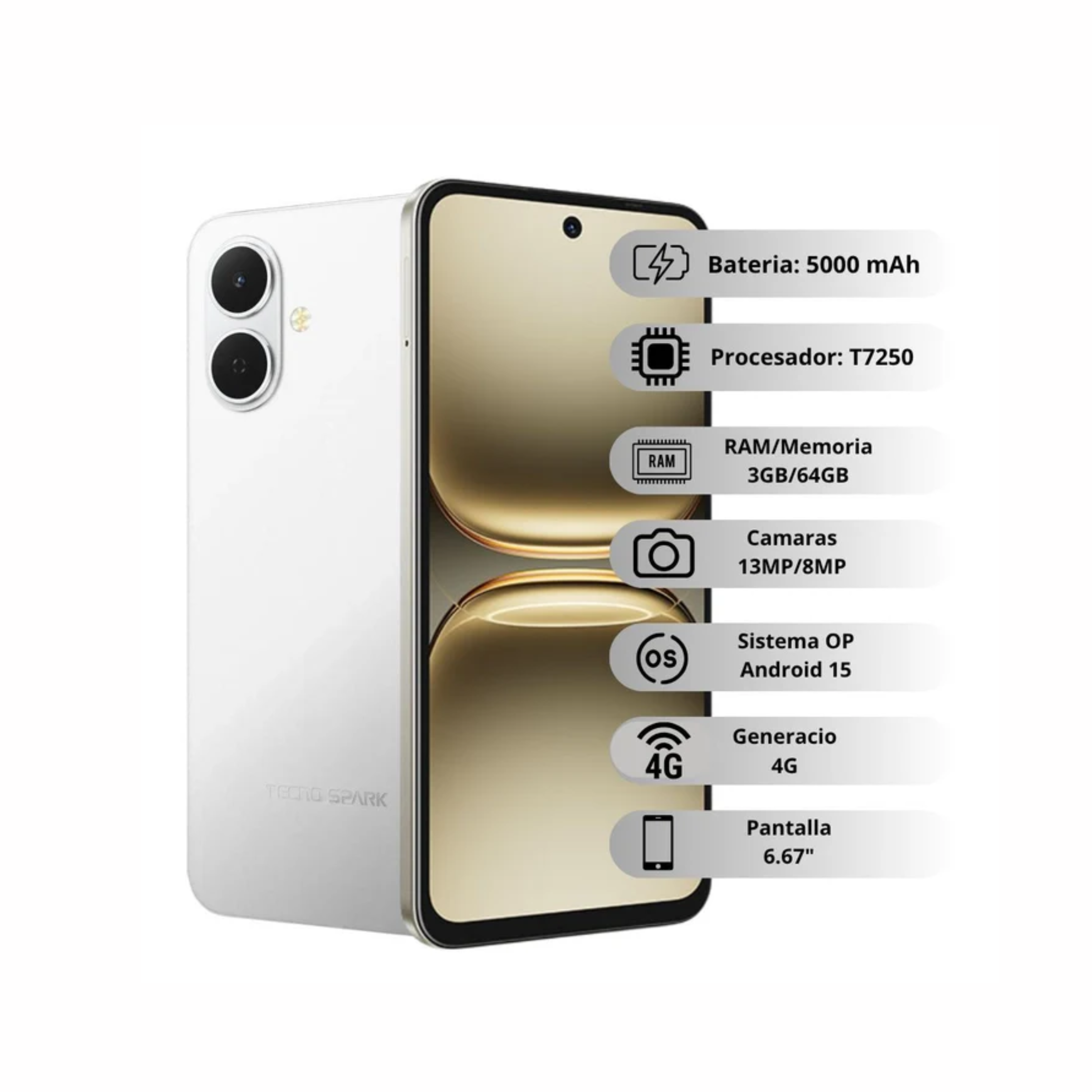 Tecno Spark GO 2 128GB + 4GB RAM Color Blanco